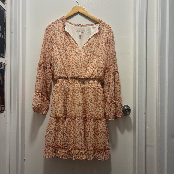 BCBG Women’s Size 10 Floral Mini Dress Smocked Waist Ruffle Hem Boho - Picture 1 of 5